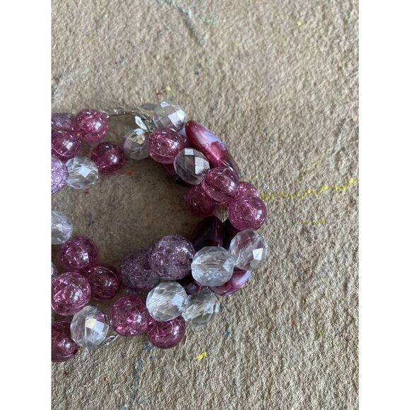 Stretch Bracelet Sparkle Metallic Purple Pink Silver Faceted Beaded - Picture 2 of 5